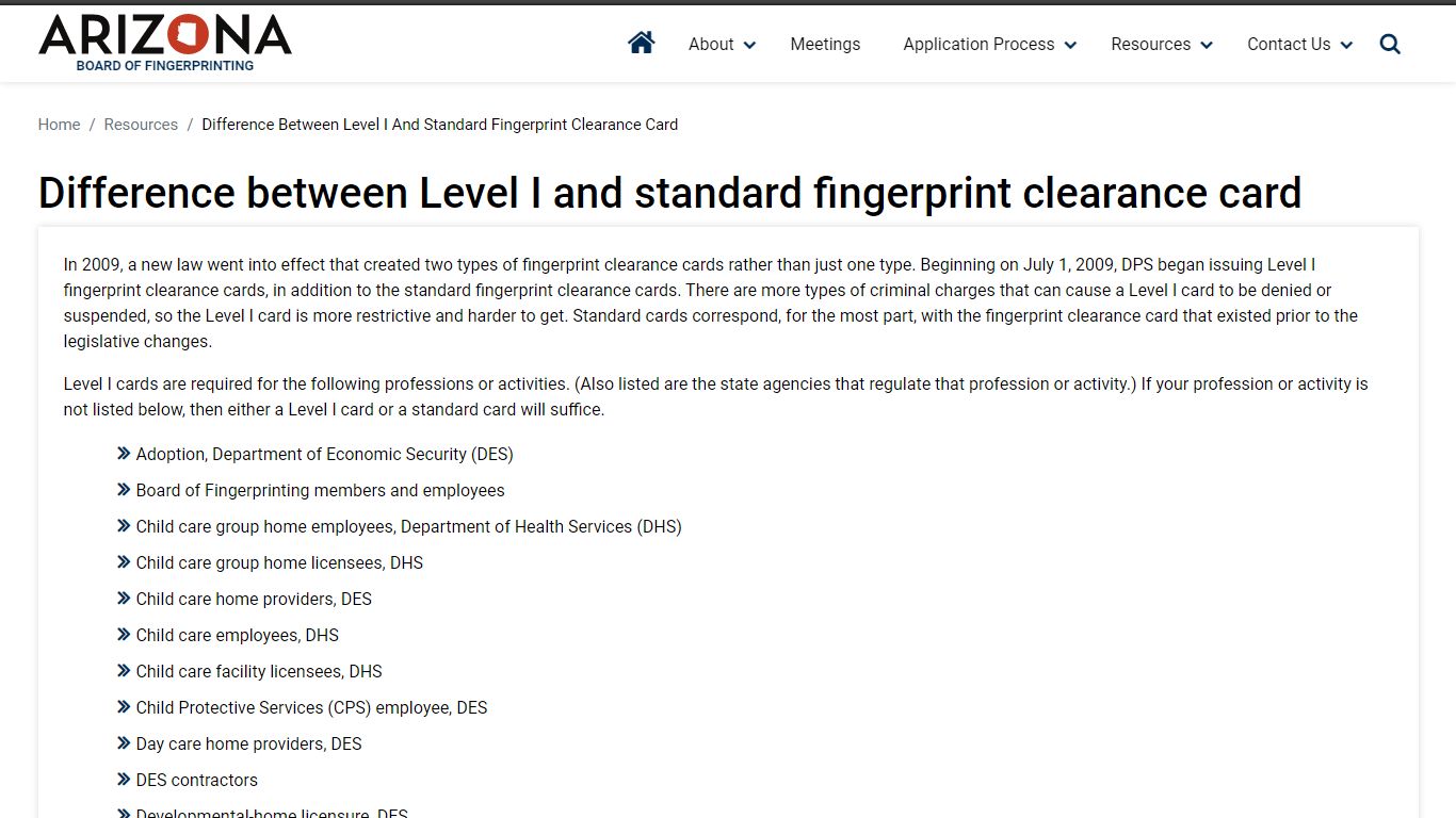 Difference between Level I and standard fingerprint clearance card ...